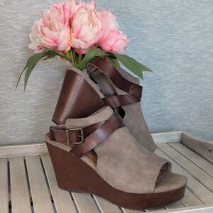 Jellypop "Nara" Brown & Taupe Wedge Platform Sandals, Size 9M